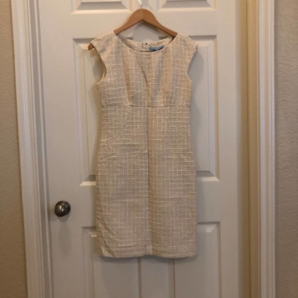 NWT Antonio Melani Shift Dress A Line Empire Waist Sheath Knee Cream Gold 4